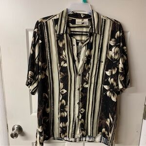 Falls Creek 100%Viscose Rayon Striped Floral Print Button Down XL
